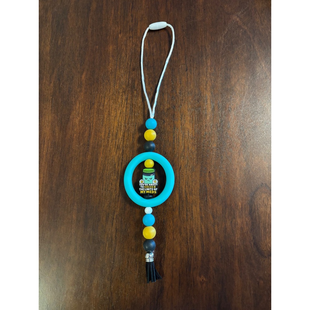 Funny Pill Bottle Silicone Bead Lanyard Bag Charm Breakaway Clasp Tassel Blue